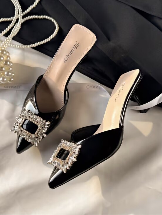 Shoes - Women'S Slide, Pointed Toe with Rhinestone Embellishment, Convenient, Women Shoe